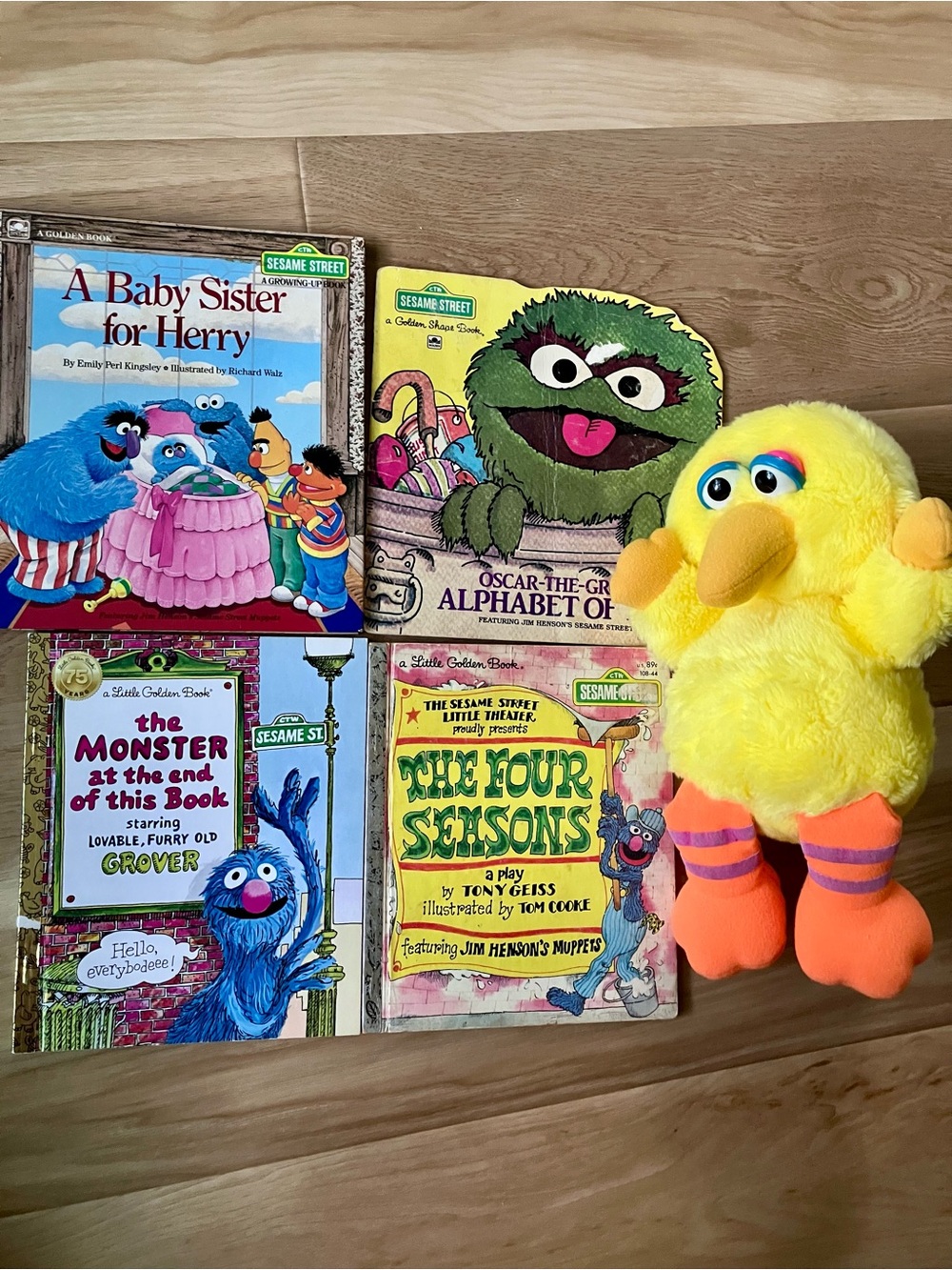 1970s 1980s Sesame Street bundle- Big Bird plush and books